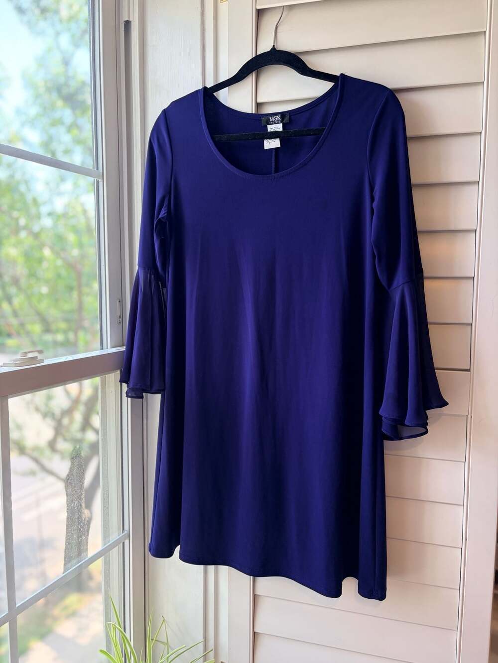 MSK Petite Blue Bell Sleeve Scoop Neck Tunic Dress 60s/70s style